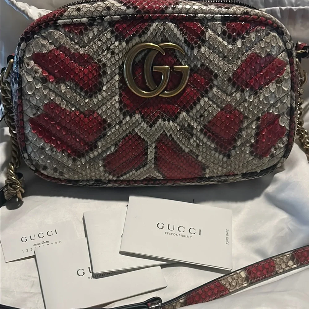 Gucci Red and Cream Snake Print Bag-crossbody-NWT - Picture 10 of 11